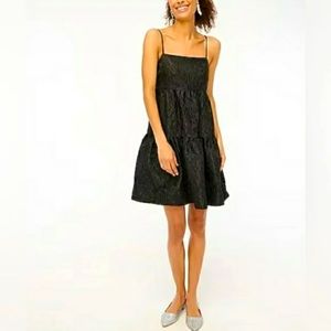 J Crew, tiered, brocade, knee length black dress
